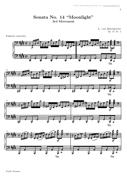 First page of Sonata n°14 Op. 27 - Moonlight - 3rd movement