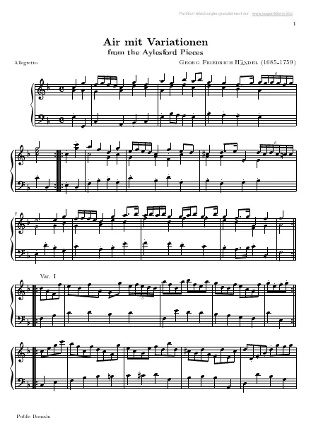 Première page de la partition Pièces d'Aylesford n°16 - Air