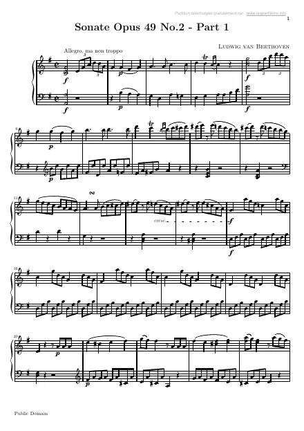 Première page de la partition Sonate n°20 en Sol majeur Op. 49 n°2 - 1er mouvement