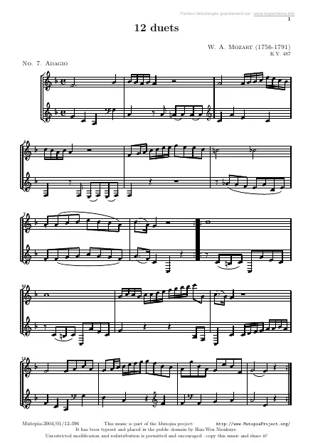 First page of Duo n°07 pour 2 cors KV487 : Adagio
