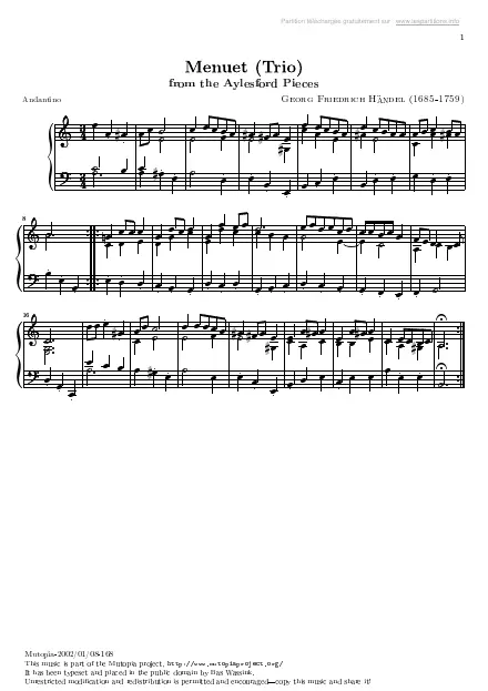 First page of Pièces d'Aylesford n°19 - Menuet