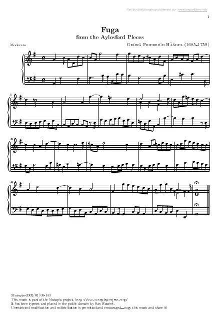 First page of Pièces d'Aylesford n°05 - Fugue