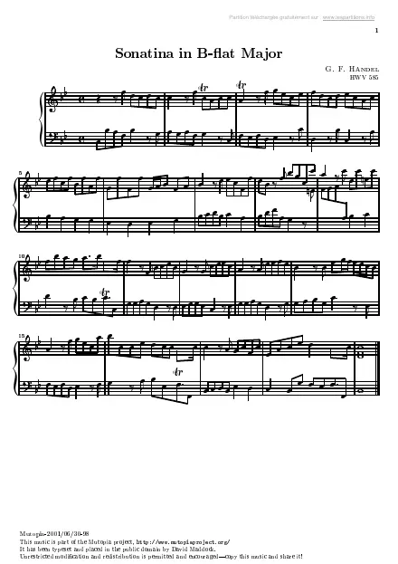 First page of Sonatine en Si b majeur HWV 585