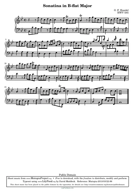 First page of Sonatina in B-flat major HWV 585