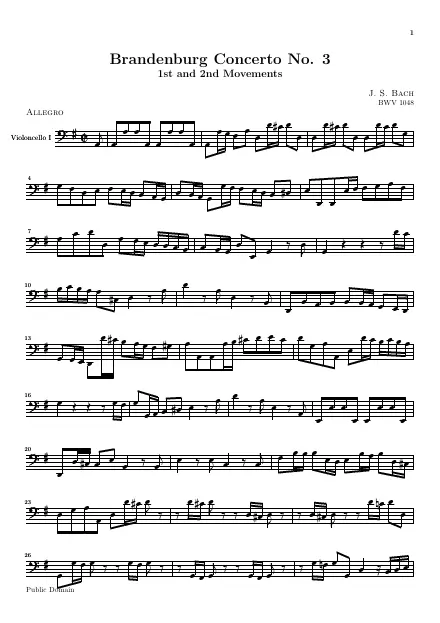 First page of Concerto brandebourgeois n°03 en Sol majeur BWV 1048 - 1er et 2e mvts