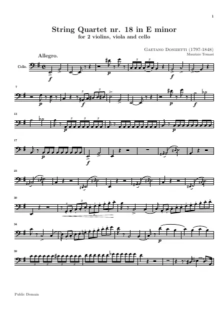 Première page de la partition Quatuor n°18 en Mi mineur