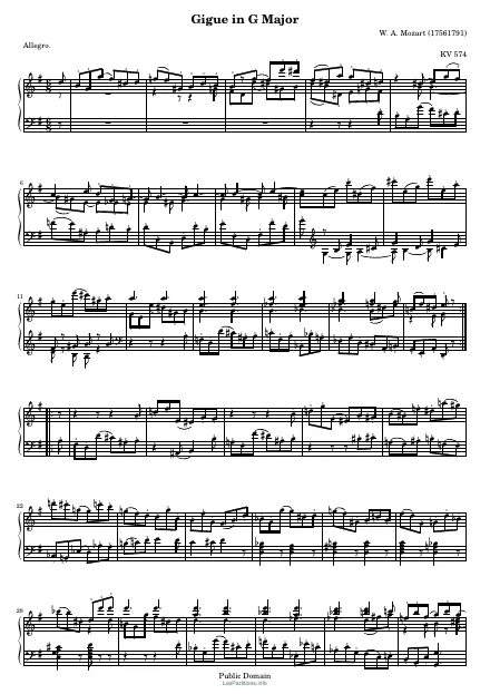 First page of Gigue in G major KV 574