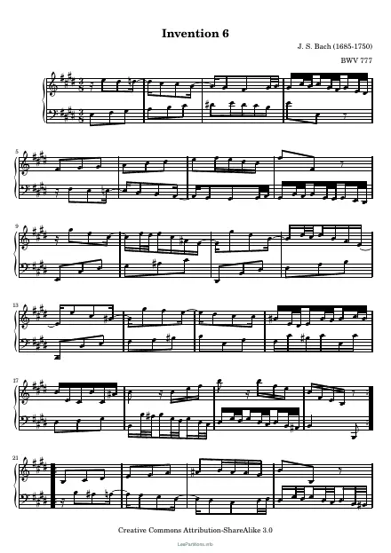 First page of Invention No. 6 in E major BWV 777