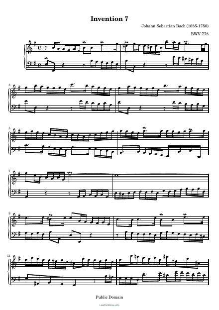 First page of Invention No. 7 in E minor BWV 778