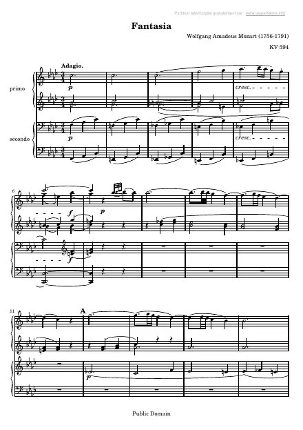 First page of Fantaisie KV 594 pour deux pianos