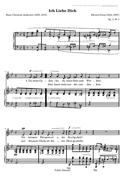 Première page de la partition Ich Liebe Dich Op. 5 n°3