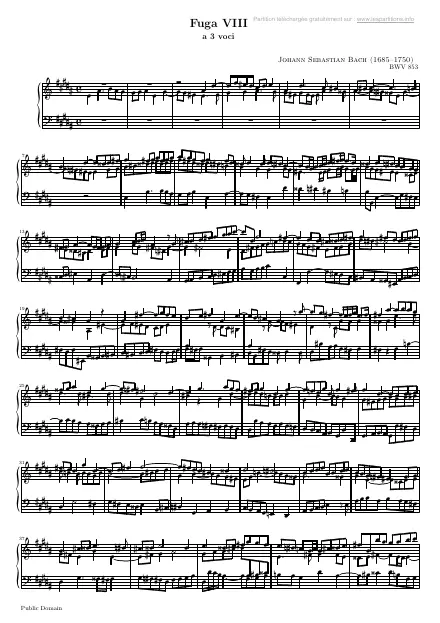 Première page de la partition Le clavier bien tempéré I - Fugue 08 BWV 853