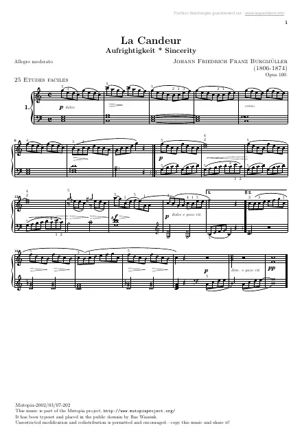 First page of Études faciles Op. 100 : la candeur