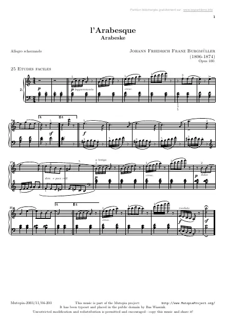 First page of 25 Easy Studies, Op. 100: L’Arabesque