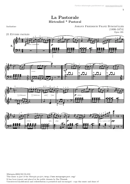 First page of 25 Easy Studies, Op. 100: La Pastorale