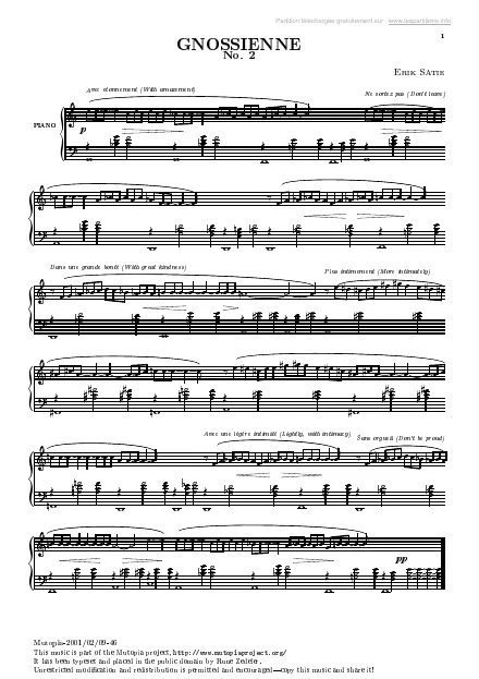 Première page de la partition Gnossienne n°2