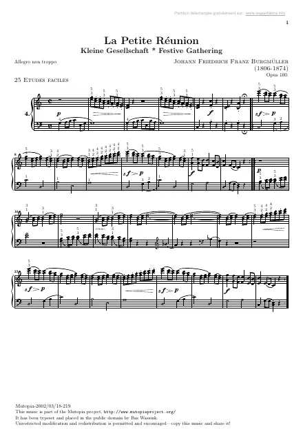 Première page de la partition Études faciles Op. 100 : La petite réunion