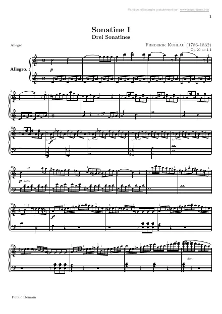 First page of Sonatine n°1 Op. 20 : Allegro