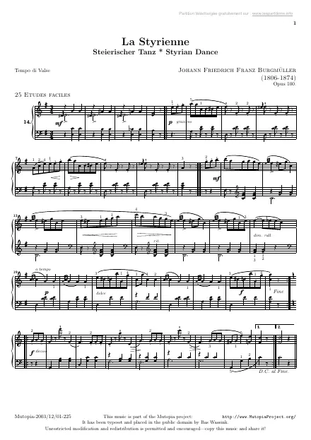 First page of Études faciles Op. 100 : La styrienne