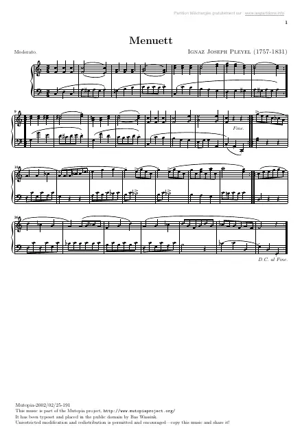 First page of Menuet