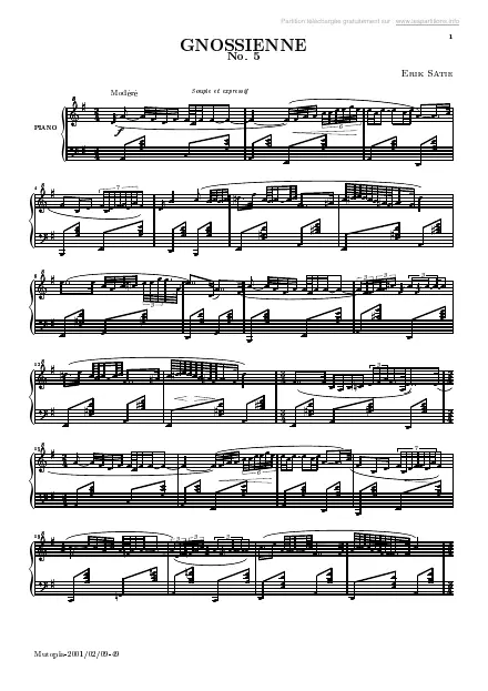 Première page de la partition Gnossienne n°5