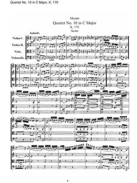 First page of Quatuor n°10 en Do majeur KV 170