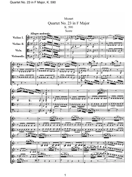 First page of Quatuor n°23 en Fa majeur KV 590