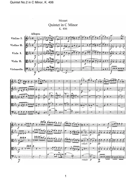 First page of Quintette n°2 en Do mineur KV 406