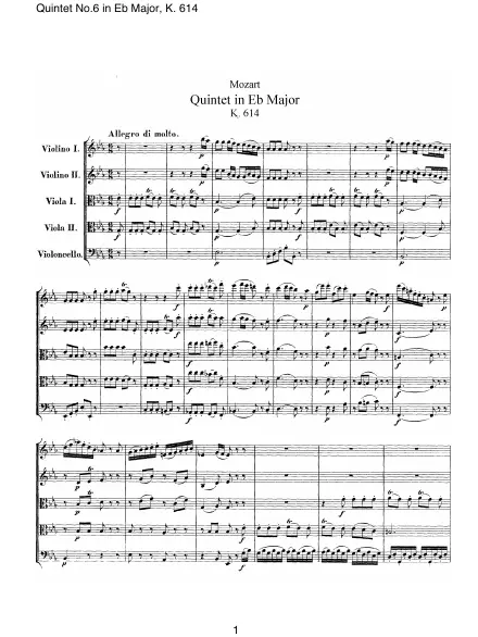 First page of Quintette n°6 en Mi b majeur KV 614