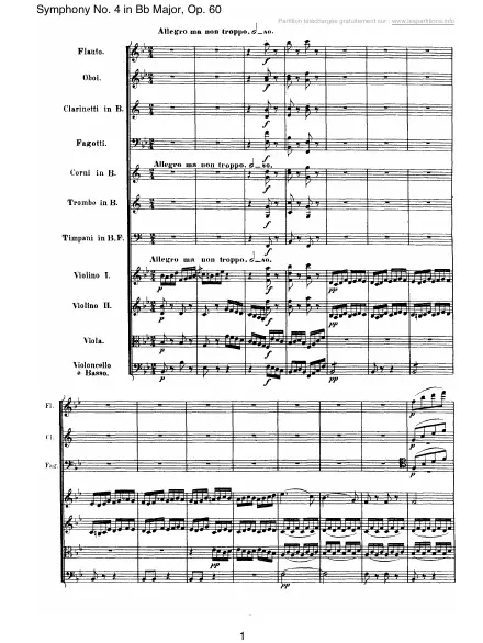 First page of Symphonie n°4 en Si b majeur Op. 60 - 4 : Allegro ma non troppo