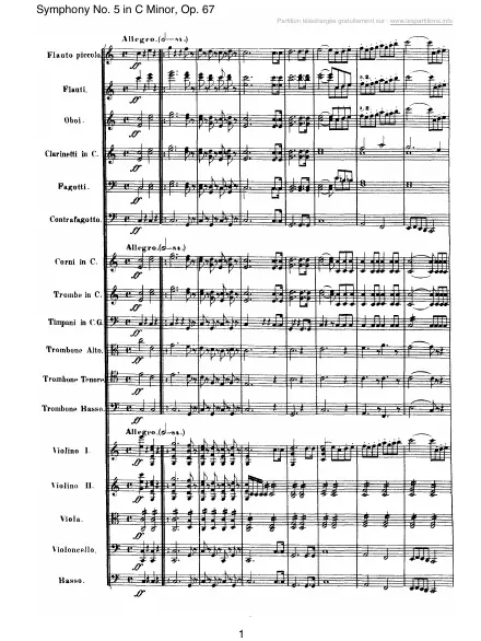 First page of Symphony No. 5 in C minor, Op. 67 — IV. Allegro