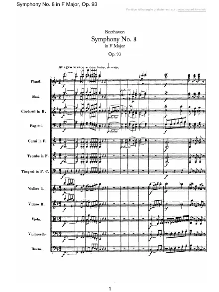 First page of Symphonie n°8 en Fa majeur Op. 93 - 1 : Allegro vivace e con brio