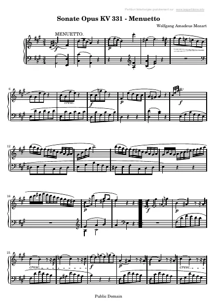 First page of Sonate n°11 en La majeur KV 331 - Menuetto