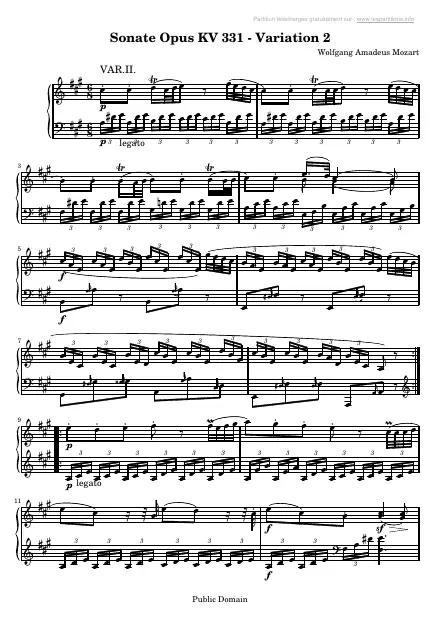 First page of Sonate n°11 en La majeur KV 331 - Variation n°2
