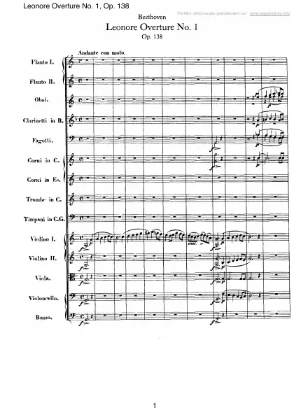 Première page de la partition Ouverture Léonore Op. 138 n°1
