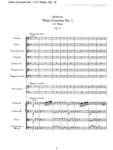 First page of Concerto n°1 en Do majeur Op. 15 - 1 : Allegro con brio