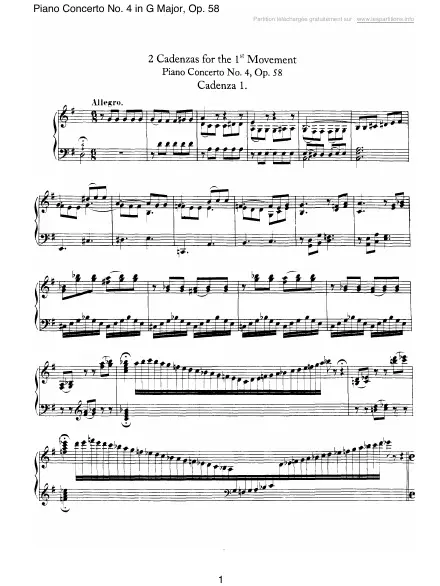 First page of Concerto n°4 en Sol majeur Op. 58 : Cadence