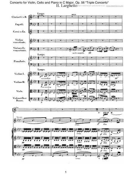 Première page de la partition Triple concerto pour piano, violon et violoncelle en Ut majeur Op. 56 - 2 : Largo