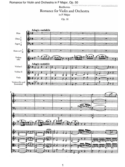 First page of Romance pour violon et orchestre en Fa majeur Op. 50
