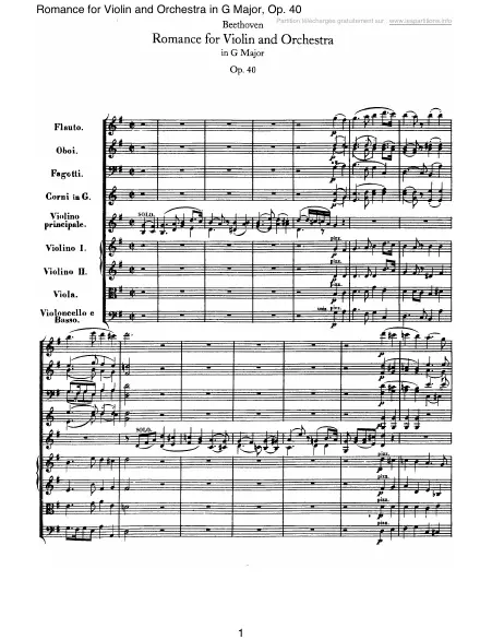 First page of Romance pour violon et orchestre en Sol majeur Op. 40