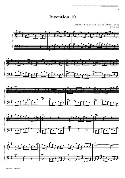 Première page de la partition Invention n°10 BWV 781