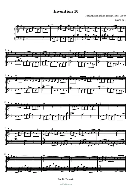 First page of Invention No. 10 in G major BWV 781
