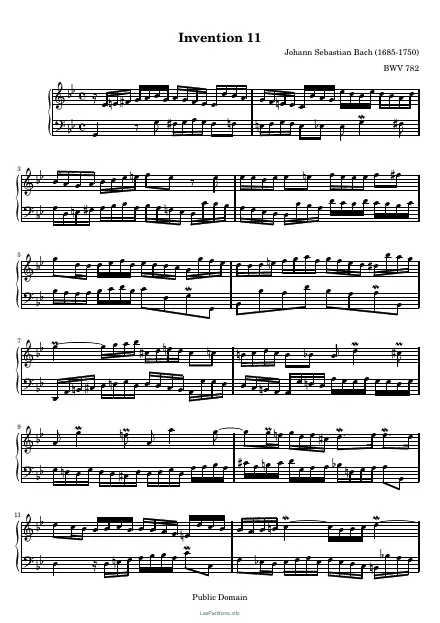 First page of Invention No. 11 in G minor BWV 782