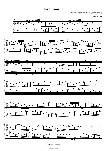 First page of Invention No. 13 in A minor BWV 784