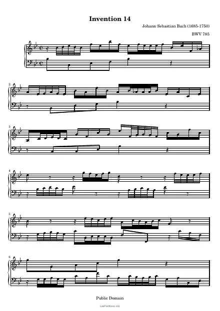 First page of Invention No. 14 in B-flat major BWV 785