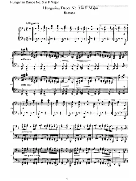 First page of Danse hongroise n°03 en Fa majeur (4 mains)