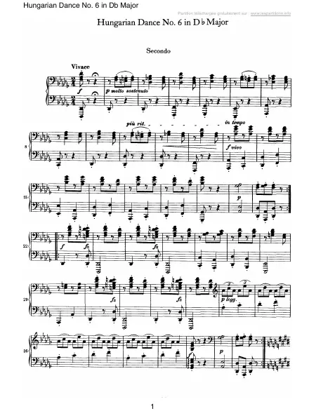 First page of Danse hongroise n°06 en Ré b majeur (4 mains)