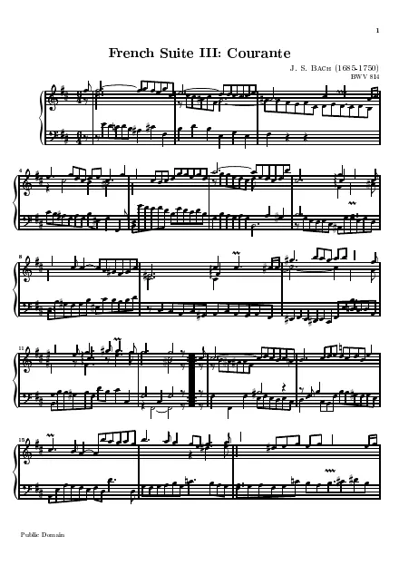 Première page de la partition Suite française n°03 en Sol majeur BWV 814