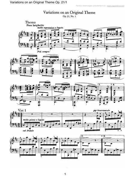 First page of Variations sur un thème original en Ré majeur Op. 21 n°1