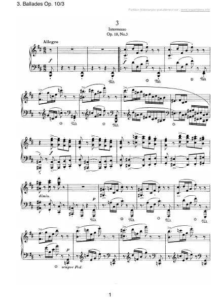Première page de la partition Ballade Op. 10 n°3 en Si mineur